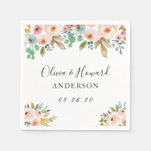 Chic Watercolor Floral Wedding Napkins