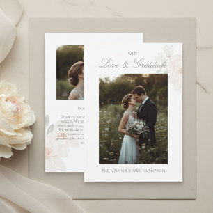 Chic Watercolor Floral Wedding Photo Thank you Card