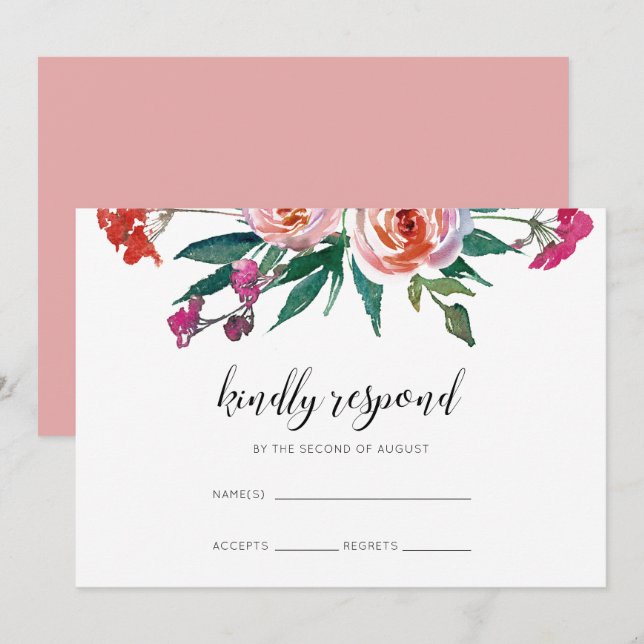 Chic Watercolor Floral Wedding RSVP Invitation (Front/Back)