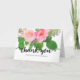 Chic Watercolor Floral Wedding Thank You Card
