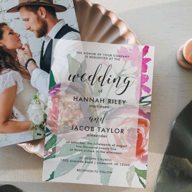 Chic Watercolor Floral Wedding Vellum Invitations (Creator Uploaded)