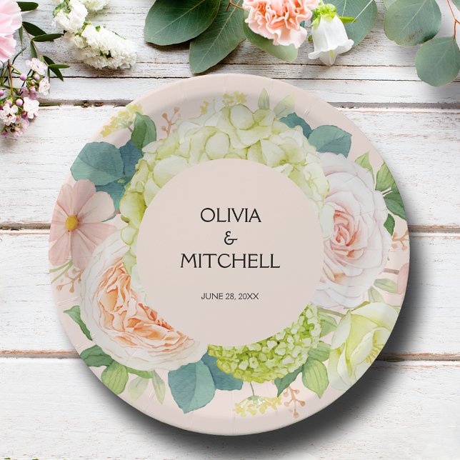 Chic Watercolor Florals Blush Pink Wedding Paper Plate (Chic Watercolor Florals Blush Pink Wedding Paper Plates)