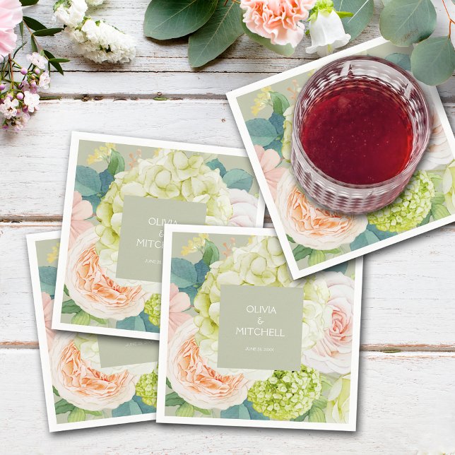 Chic Watercolor Florals Sage Green Napkins (Chic Watercolor Florals Sage Green Wedding Napkins)