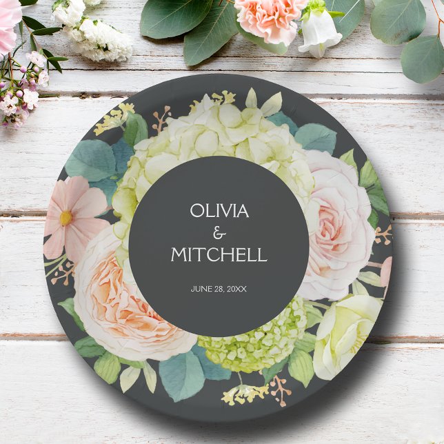 Chic Watercolor Florals Wedding Paper Plate (Chic Watercolor Florals Wedding Paper Plates)