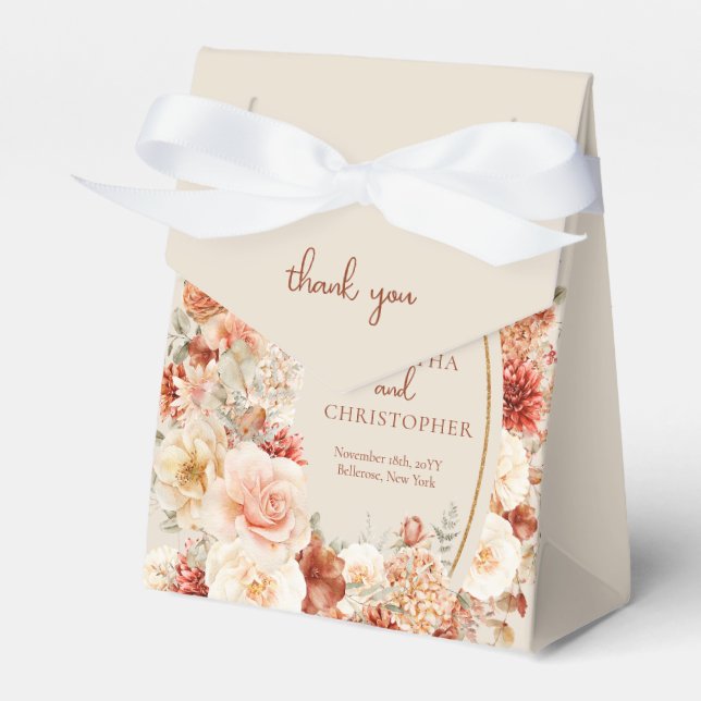 Chic watercolor flowers fall colours copper blush favour box (Front Side)