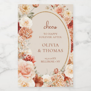 Chic watercolor flowers fall colours copper blush wine label