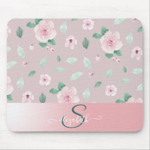 Chic Watercolor Flowers Monogram Mouse Mat