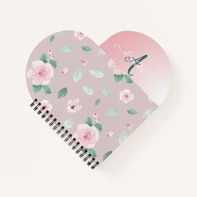 Chic Watercolor Flowers Monogram Notebook (Front)