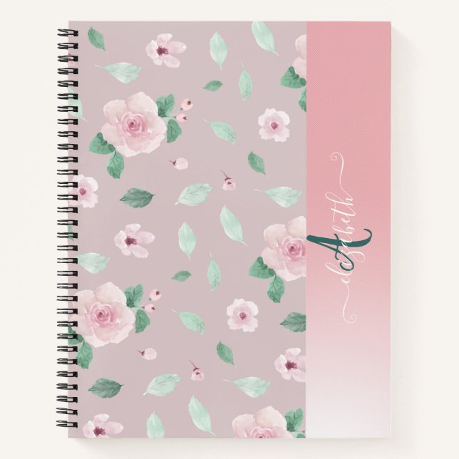 Chic Watercolor Flowers Monogram  Notebook (Front)