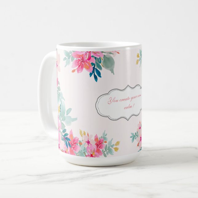 Chic Watercolor Flowers,Motivational Message   Coffee Mug (Front Left)