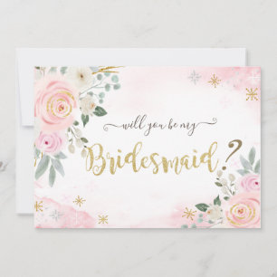 Chic Watercolor Flowers Snowflakes Bridesmaid  Invitation