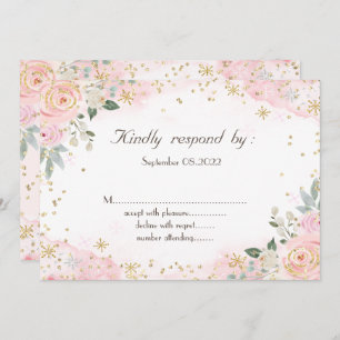 Chic Watercolor Flowers Snowflakes RSVP  Invitation