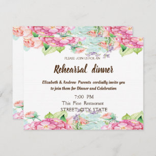 Chic Watercolor Flowers Wedding Rehearsal Dinner Invitation