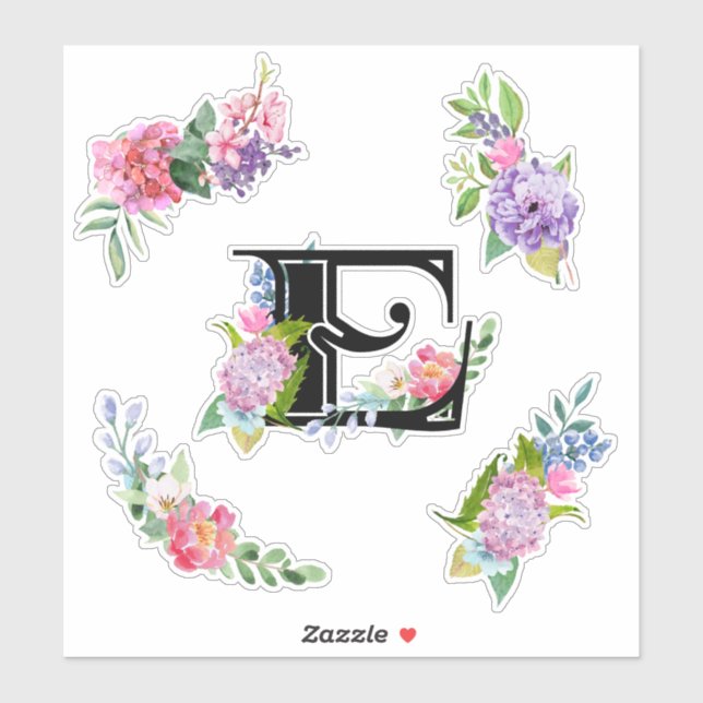 Chic Watercolor Flowers with Letter E (Sheet)
