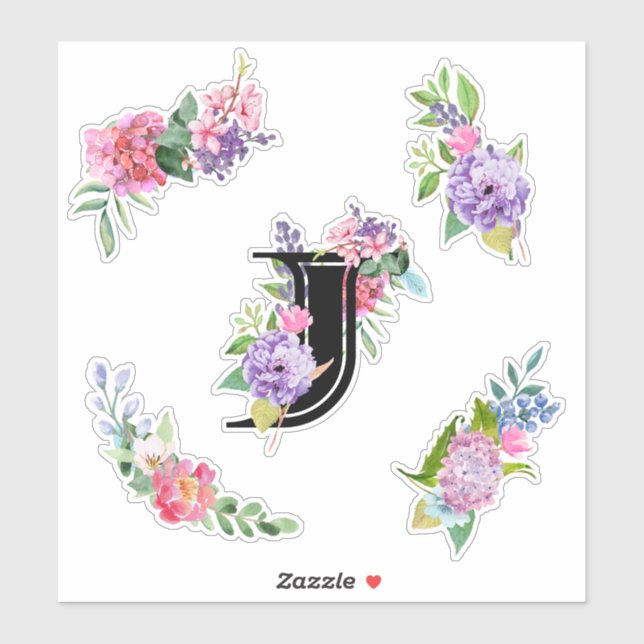 Chic Watercolor Flowers with Letter J (Sheet)