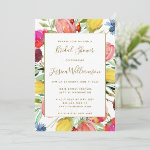 Chic Watercolor Garden Flowers Bridal Shower  Invitation