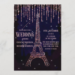 Chic Watercolor Glitter Paris Eiffel Tower Wedding Invitation