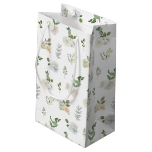 Chic Watercolor Greenery and White Flowers Floral  Small Gift Bag