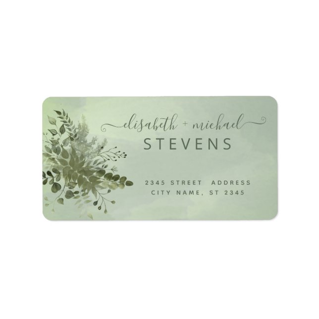 Chic watercolor greenery eucalyptus couple script  label (Front)