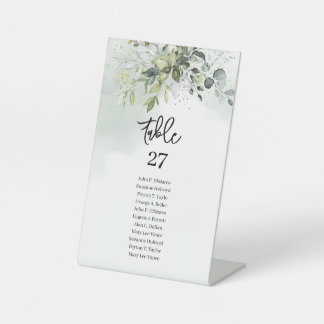 Chic watercolor greenery eucalyptus gold wedding pedestal sign