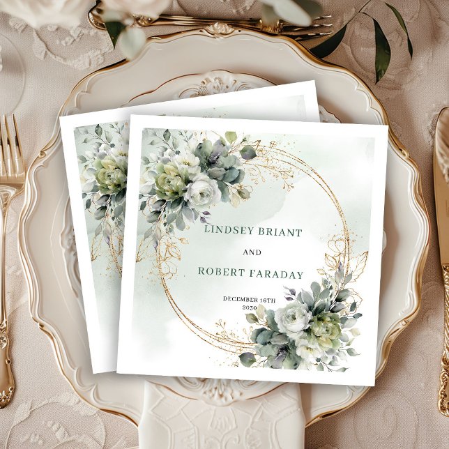 Chic Watercolor Greenery Wedding Napkins (Chic Watercolor Greenery Wedding Napkins)