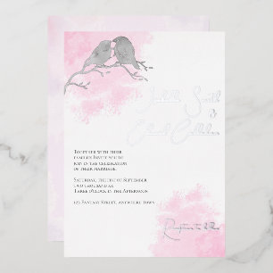 Chic Watercolor Grey Lovebirds Pink Colour Wash  