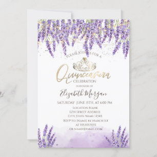 Chic Watercolor Lavanda,String Lights Quinceanera Invitation