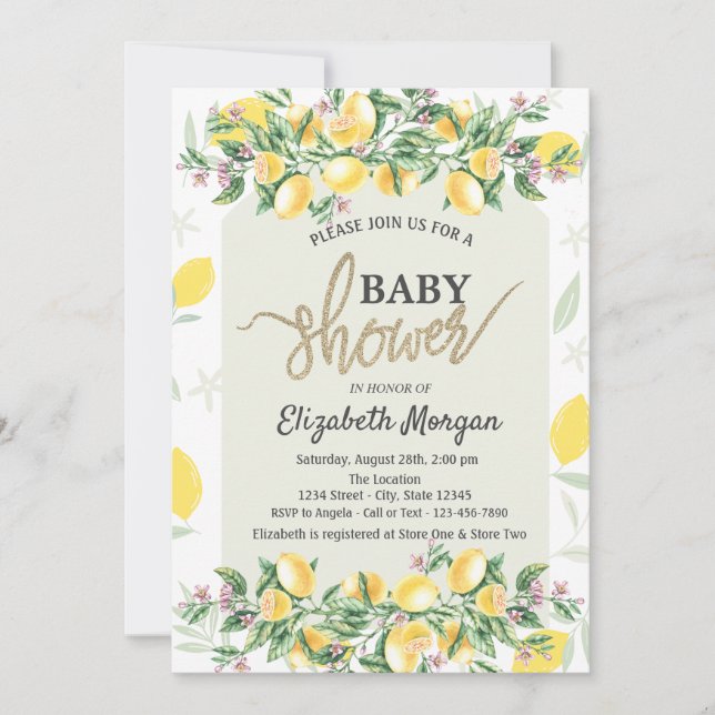 Chic Watercolor Lemons Frame Baby Shower Invitation (Front)