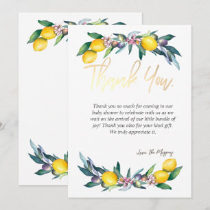 Chic Watercolor Lemons Olives Thank You Card