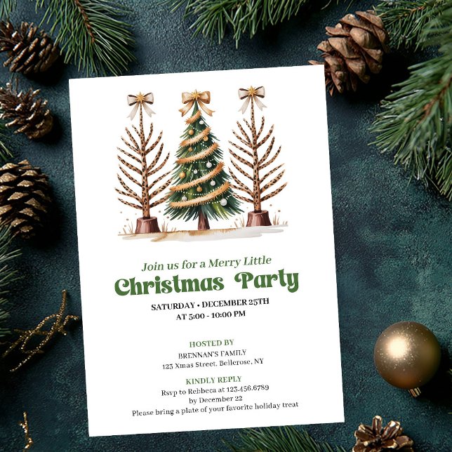 Chic watercolor leopard Christmas tree party  Invitation (Chic watercolor leopard Christmas tree party invite)