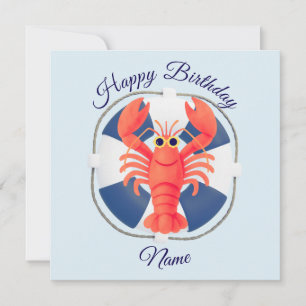 Chic Watercolor Lobster & Lifebuoy Birthday Invitation