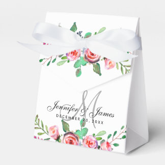 Chic Watercolor Monogram Floral Wedding Favour Box