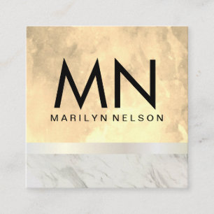 Chic Watercolor Monogram Lux Bar & Marble Trim Square Business Card