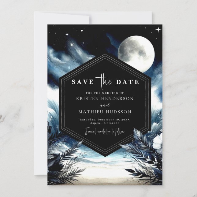 Chic Watercolor Moonlit Wedding Save The Date (Front)