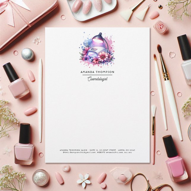 Chic Watercolor Nail Salon Custom Letterhead (Chic Watercolor Nail Salon Letterhead)