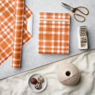 Chic Watercolor Orange Plaid pattern Wrapping Paper