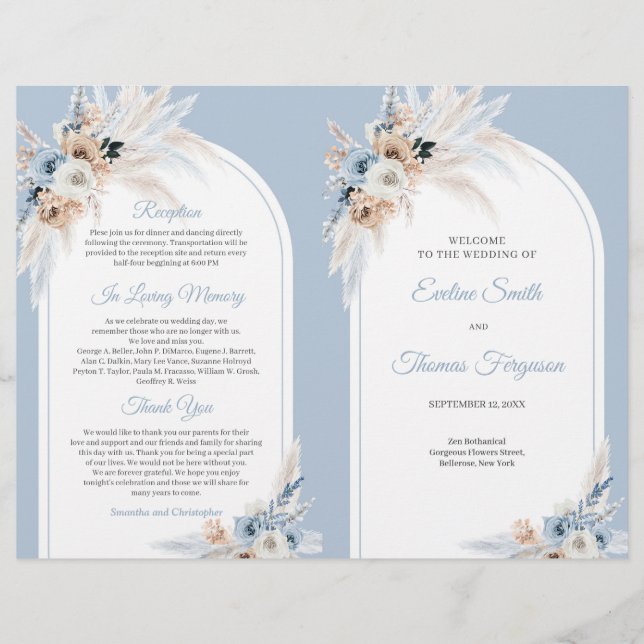 Chic watercolor pastel blue and ivory roses arch (Front)