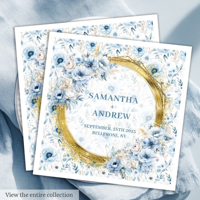 Chic Watercolor Pastel Blue Gold Glitter Wedding  Napkin (Chic Watercolor Pastel Blue Gold Glitter Wedding Paper Dinner Napkins )