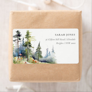 Chic Watercolor Pine Forest Landscape Address