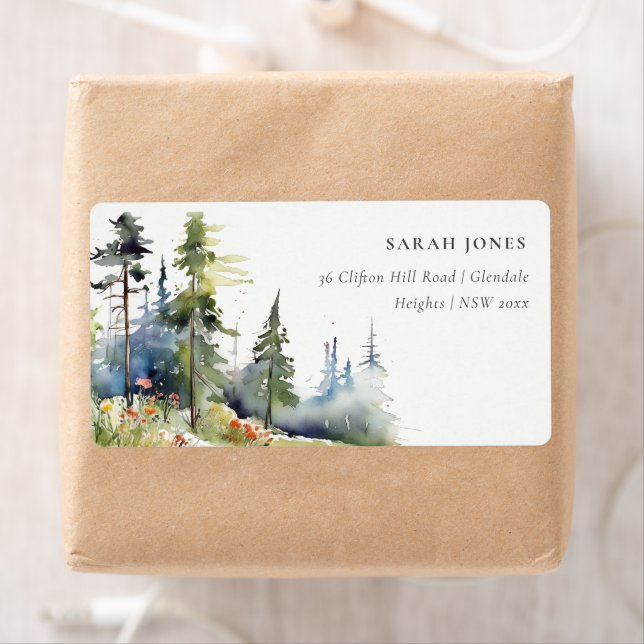 Chic Watercolor Pine Forest Landscape Address (Insitu)