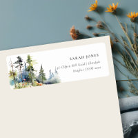 Chic Watercolor Pine Forest Landscape Address