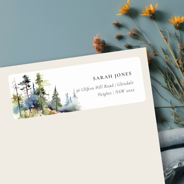 Chic Watercolor Pine Forest Landscape Address (Creator Uploaded)