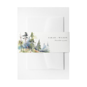 Chic Watercolor Pine Forest Landscape Wedding Invitation Belly Band