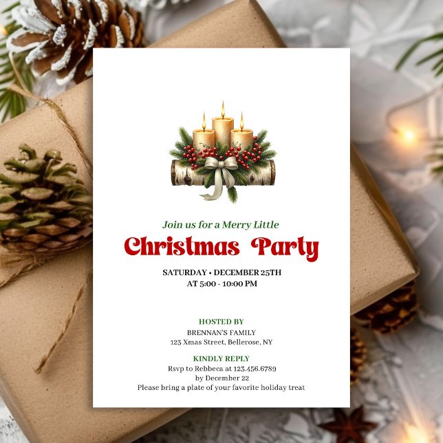 Chic Watercolor Pine Wreath Berry Christmas Invite (Chic Watercolor Pine Wreath Berry Christmas Invite)