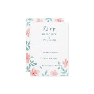 Chic Watercolor Pink Floral Invitation RSVP Cards