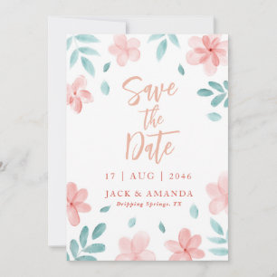 Chic Watercolor Pink Floral Wedding Save the date Invitation