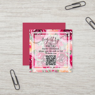 Chic Watercolor Pink Flowers QR Registry Card