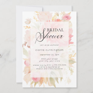 Chic Watercolor Pink Peony Floral Bridal Shower  Invitation
