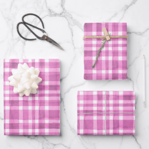 Chic Watercolor Pink Plaid pattern Wrapping Paper Sheet