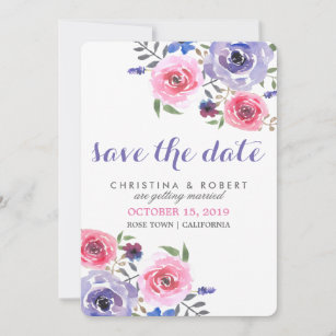 Chic Watercolor Pink Purple Rose Save The Date